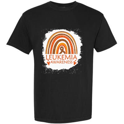 Leukemia Awareness Bleached Rainbow Orange Ribbon Garment-Dyed Heavyweight T-Shirt