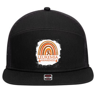 Leukemia Awareness Bleached Rainbow Orange Ribbon 7 Panel Mesh Trucker Snapback Hat