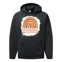 Leukemia Awareness Bleached Rainbow Orange Ribbon Performance Fleece Hoodie