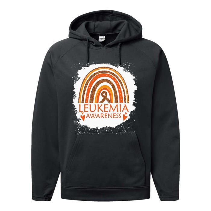 Leukemia Awareness Bleached Rainbow Orange Ribbon Performance Fleece Hoodie