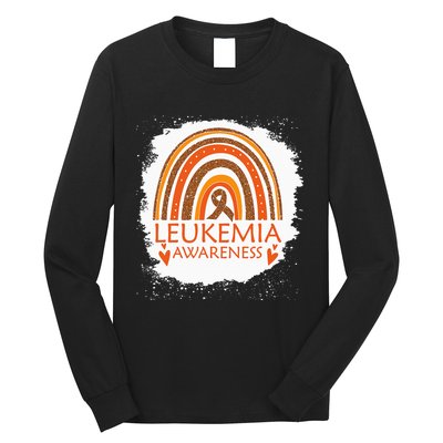 Leukemia Awareness Bleached Rainbow Orange Ribbon Long Sleeve Shirt