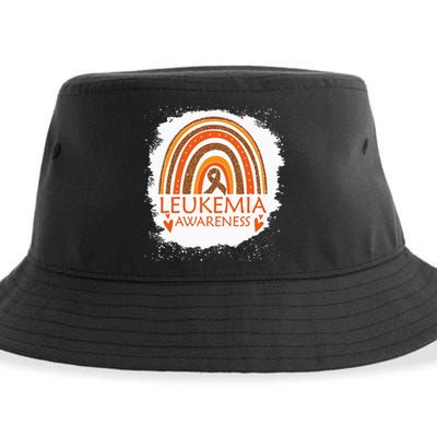 Leukemia Awareness Bleached Rainbow Orange Ribbon Sustainable Bucket Hat