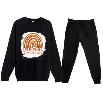 Leukemia Awareness Bleached Rainbow Orange Ribbon Premium Crewneck Sweatsuit Set