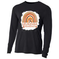 Leukemia Awareness Bleached Rainbow Orange Ribbon Cooling Performance Long Sleeve Crew