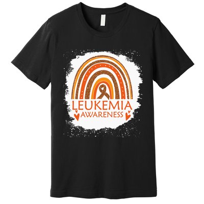 Leukemia Awareness Bleached Rainbow Orange Ribbon Premium T-Shirt