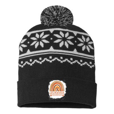 Leukemia Awareness Bleached Rainbow Orange Ribbon USA-Made Snowflake Beanie