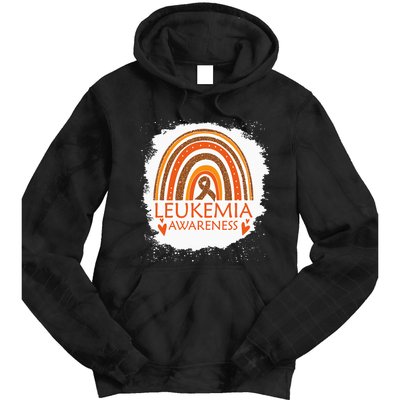 Leukemia Awareness Bleached Rainbow Orange Ribbon Tie Dye Hoodie