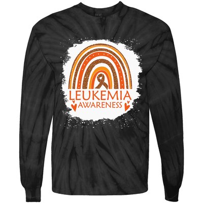 Leukemia Awareness Bleached Rainbow Orange Ribbon Tie-Dye Long Sleeve Shirt