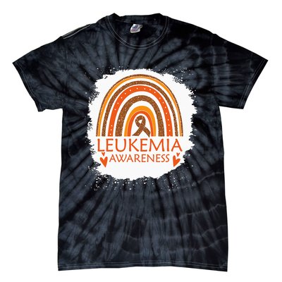 Leukemia Awareness Bleached Rainbow Orange Ribbon Tie-Dye T-Shirt