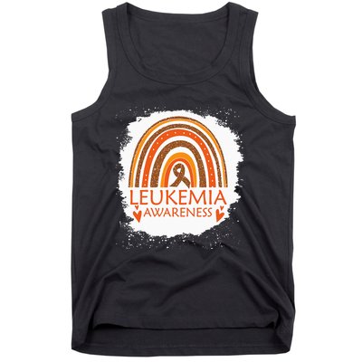 Leukemia Awareness Bleached Rainbow Orange Ribbon Tank Top