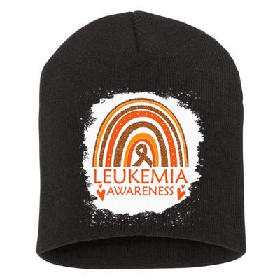 Leukemia Awareness Bleached Rainbow Orange Ribbon Short Acrylic Beanie