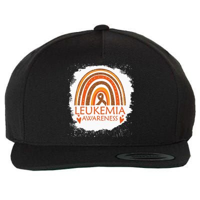 Leukemia Awareness Bleached Rainbow Orange Ribbon Wool Snapback Cap