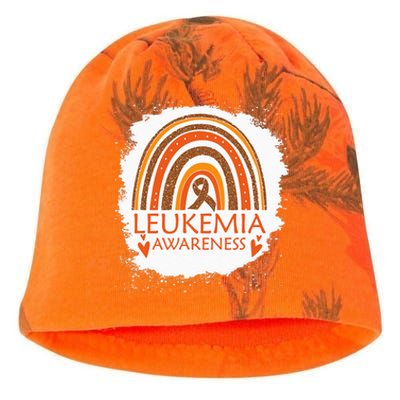 Leukemia Awareness Bleached Rainbow Orange Ribbon Kati - Camo Knit Beanie