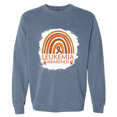 Leukemia Awareness Bleached Rainbow Orange Ribbon Garment-Dyed Sweatshirt