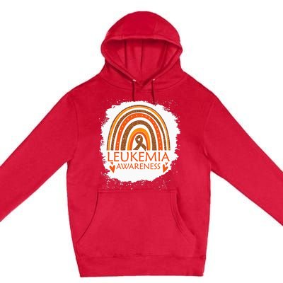 Leukemia Awareness Bleached Rainbow Orange Ribbon Premium Pullover Hoodie