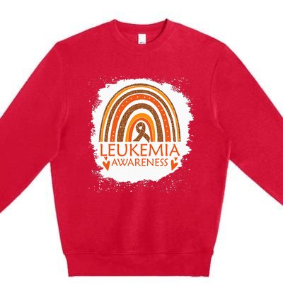 Leukemia Awareness Bleached Rainbow Orange Ribbon Premium Crewneck Sweatshirt