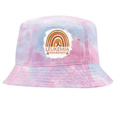 Leukemia Awareness Bleached Rainbow Orange Ribbon Tie-Dyed Bucket Hat