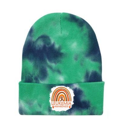 Leukemia Awareness Bleached Rainbow Orange Ribbon Tie Dye 12in Knit Beanie