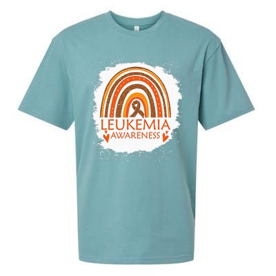 Leukemia Awareness Bleached Rainbow Orange Ribbon Sueded Cloud Jersey T-Shirt