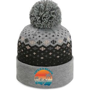 Lifes A Beach Retro Sunset Palm Tree The Baniff Cuffed Pom Beanie