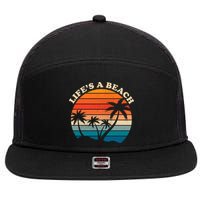 Lifes A Beach Retro Sunset Palm Tree 7 Panel Mesh Trucker Snapback Hat