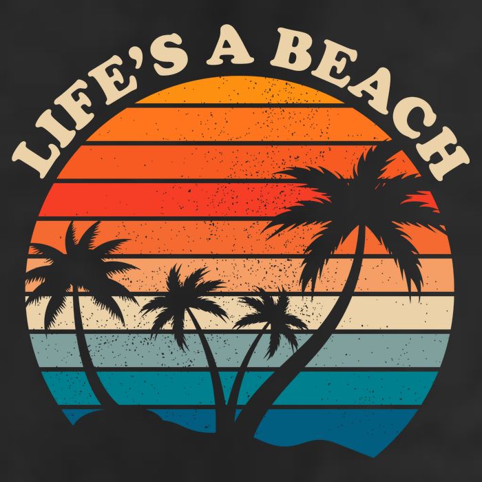 Lifes A Beach Retro Sunset Palm Tree 7 Panel Mesh Trucker Snapback Hat