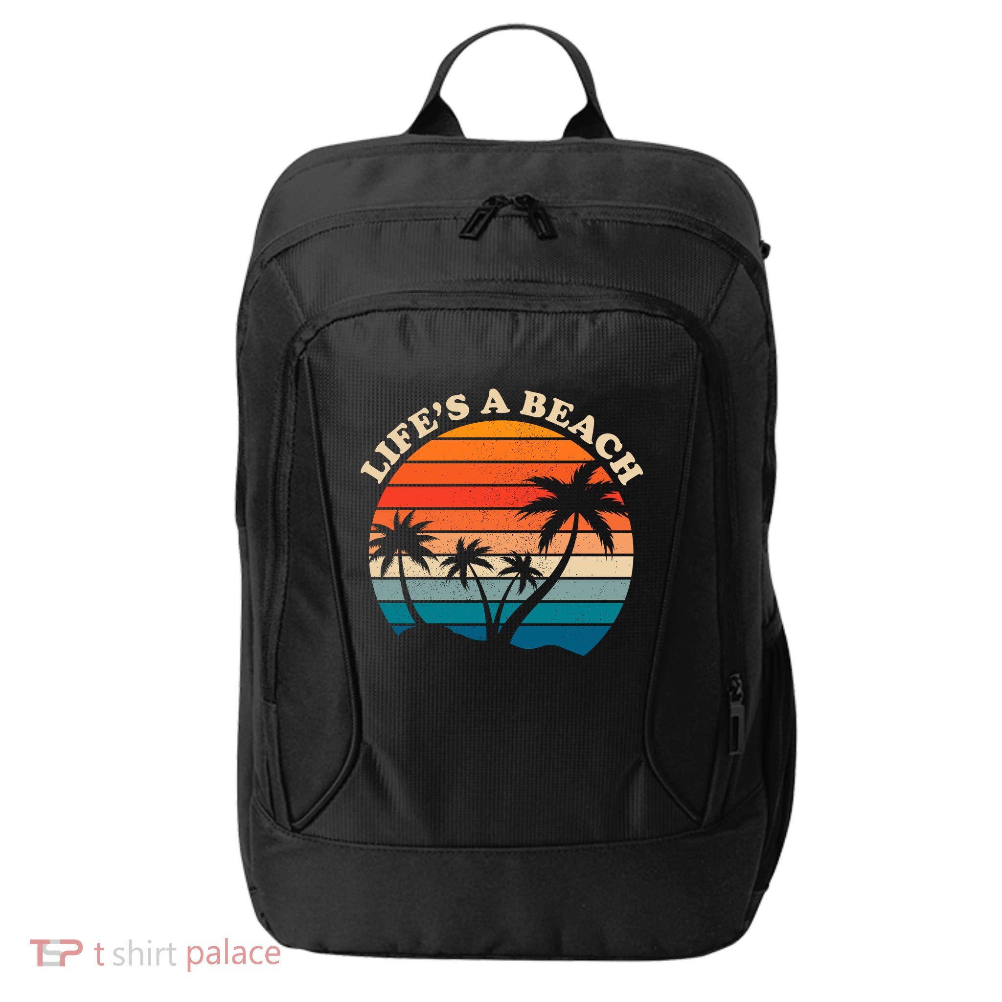 Lifes A Beach Retro Sunset Palm Tree City Backpack