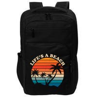 Lifes A Beach Retro Sunset Palm Tree Impact Tech Backpack