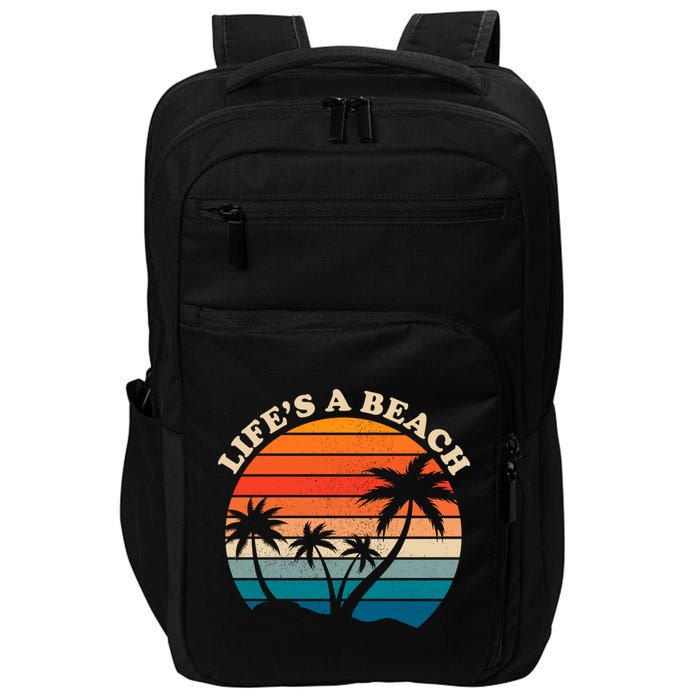 Lifes A Beach Retro Sunset Palm Tree Impact Tech Backpack