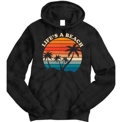 Lifes A Beach Retro Sunset Palm Tree Tie Dye Hoodie