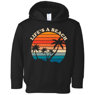 Lifes A Beach Retro Sunset Palm Tree Toddler Hoodie