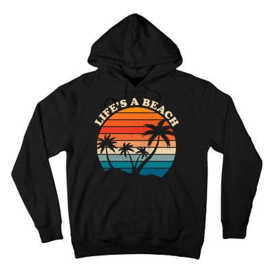 Lifes A Beach Retro Sunset Palm Tree Tall Hoodie