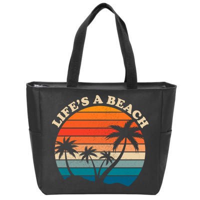 Lifes A Beach Retro Sunset Palm Tree Zip Tote Bag