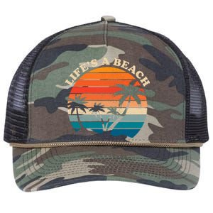 Lifes A Beach Retro Sunset Palm Tree Retro Rope Trucker Hat Cap