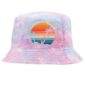 Lifes A Beach Retro Sunset Palm Tree Tie-Dyed Bucket Hat