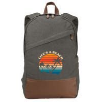 Lifes A Beach Retro Sunset Palm Tree Cotton Canvas Backpack