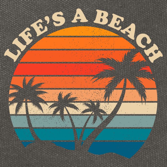 Lifes A Beach Retro Sunset Palm Tree Cotton Canvas Backpack