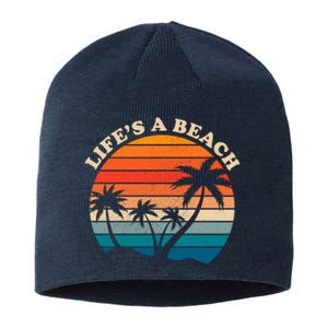 Lifes A Beach Retro Sunset Palm Tree Sustainable Beanie