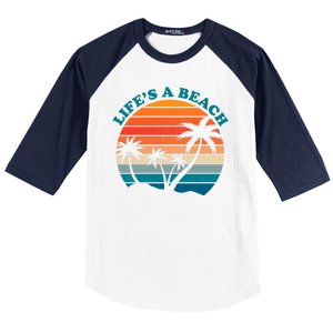 Lifes A Beach Retro Sunset Palm Tree Baseball Sleeve Shirt