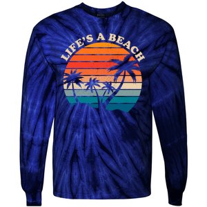 Lifes A Beach Retro Sunset Palm Tree Tie-Dye Long Sleeve Shirt