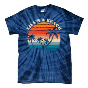 Lifes A Beach Retro Sunset Palm Tree Tie-Dye T-Shirt