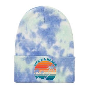 Lifes A Beach Retro Sunset Palm Tree Tie Dye 12in Knit Beanie