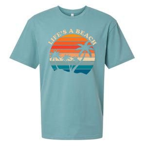 Lifes A Beach Retro Sunset Palm Tree Sueded Cloud Jersey T-Shirt