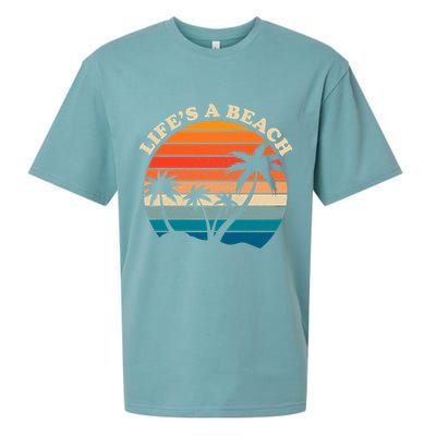 Lifes A Beach Retro Sunset Palm Tree Sueded Cloud Jersey T-Shirt