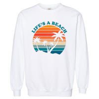 Lifes A Beach Retro Sunset Palm Tree Garment-Dyed Sweatshirt