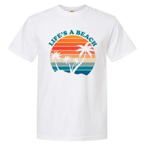 Lifes A Beach Retro Sunset Palm Tree Garment-Dyed Heavyweight T-Shirt