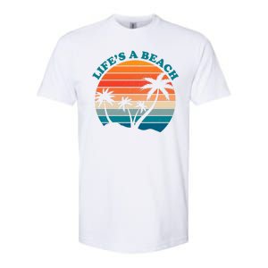 Lifes A Beach Retro Sunset Palm Tree Softstyle CVC T-Shirt