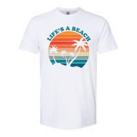 Lifes A Beach Retro Sunset Palm Tree Softstyle CVC T-Shirt