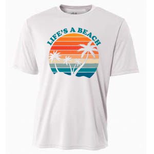 Lifes A Beach Retro Sunset Palm Tree Cooling Performance Crew T-Shirt