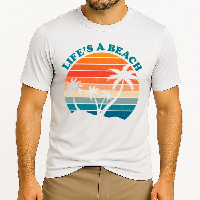 Lifes A Beach Retro Sunset Palm Tree Performance Shirt